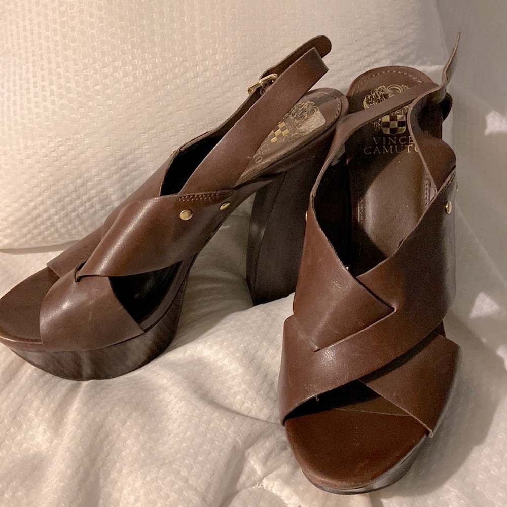 Womens high wedge leather sandals